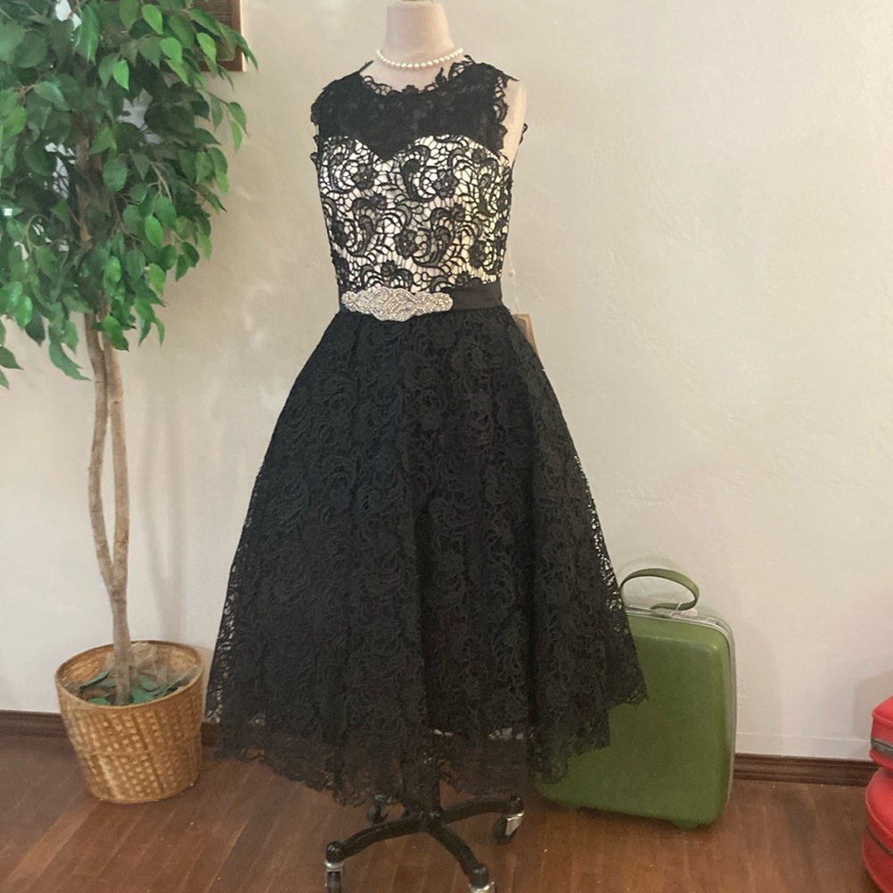 Vtg Inspired  NWT 50s Rockabilly Lace prom party dress lace over satin tulle - Picture 2 of 10